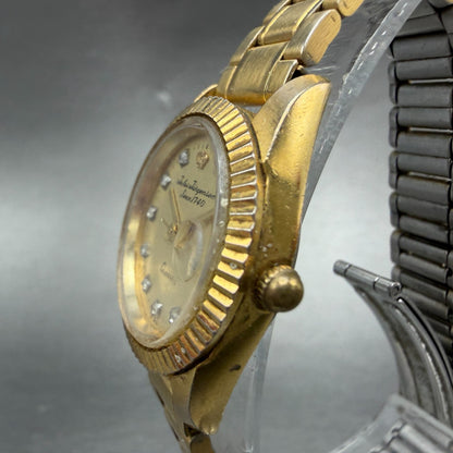 Jules Jurgenson Watch Women 24mm Gold Dial Gold Tone Date Round New Battery 64842
