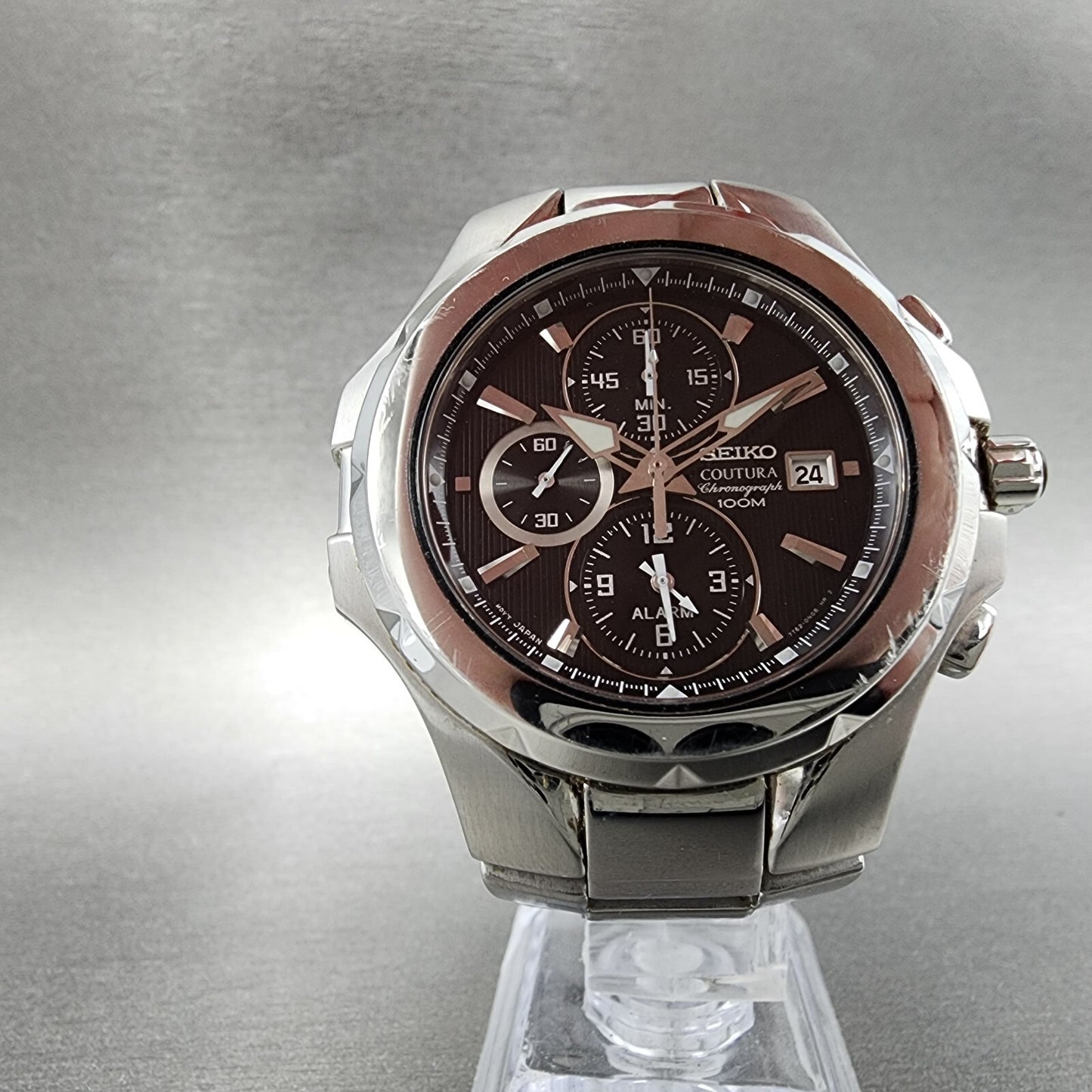 Seiko Coutura Chronograph Watch Men 43mm Black Dial Steel Date Round New Batt
