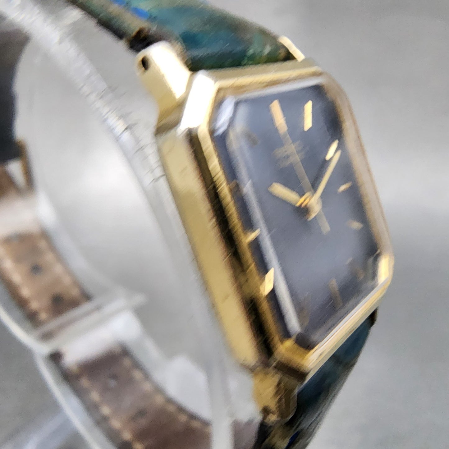 Seiko Watch Women 18mm Blue Dial Gold Tone Octagon 2C215090 New Battery VTG2