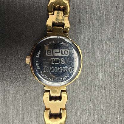 Bulova Watch Women 21mm White Dial Gold Tone Gemmed Round 98R06 New Battery10