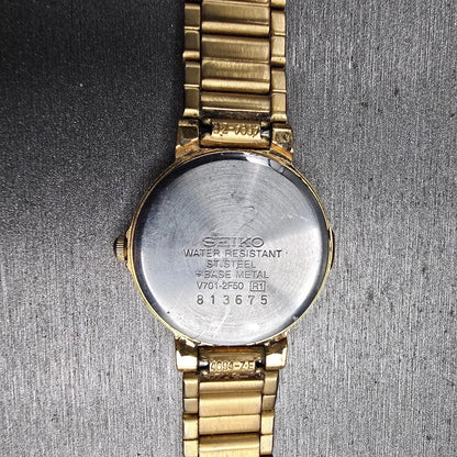 Seiko Watch Women 25mm White Dial Gold Tone Round V701-2F50 New Battery JP10