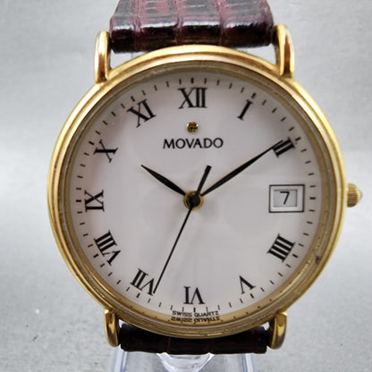 Movado Watch Men 34mm White Dial Gold Tone Date Round 87A40887 New Battery2
