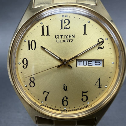 Citizen CQ Watch Men 36mm Champagne Dial Gold Tone Daydate 6100-S24876 New Bat J1