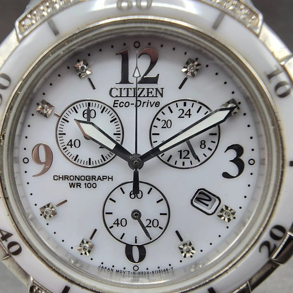 Citizen Eco-Drive Chronograph Watch Women 39mm White Dial Steel Diamonds Runs1
