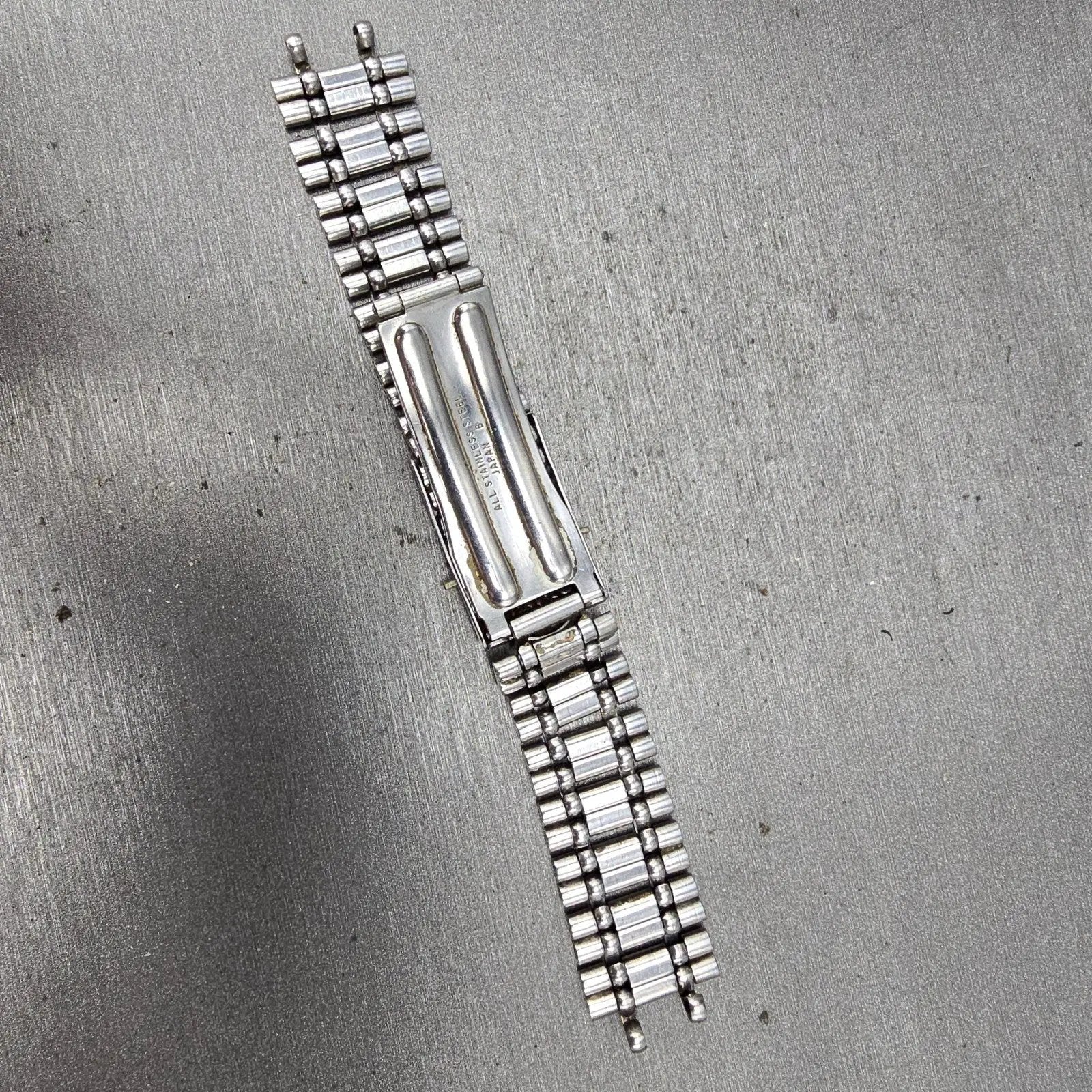 Seiko Bracelet 17mm Stainless Steel Silver Tone Tri Folding Clasp VTG Japan11