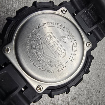 Casio G-Shock GA-100 Watch Men 50mm Black Dial Black Chrono Alarm New Battery KL10