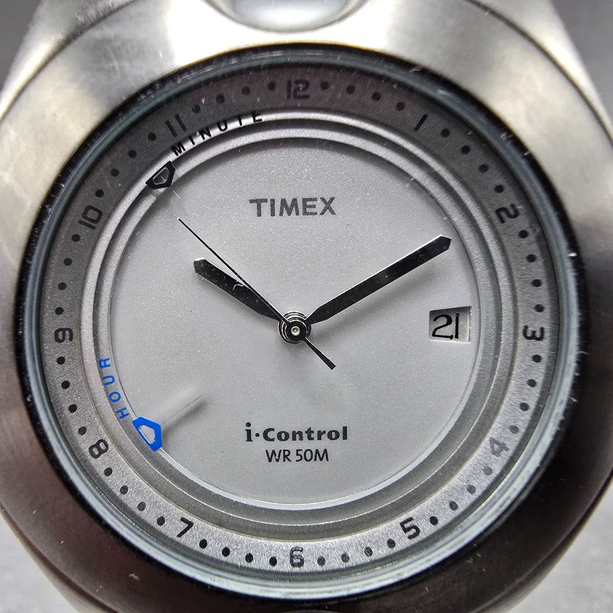 Timex I Control Watch Men 41mm Gray Dial Gray Tone Date Alarm Roudn PARTS2
