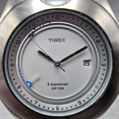 Timex I Control Watch Men 41mm Gray Dial Gray Tone Date Alarm Roudn PARTS2