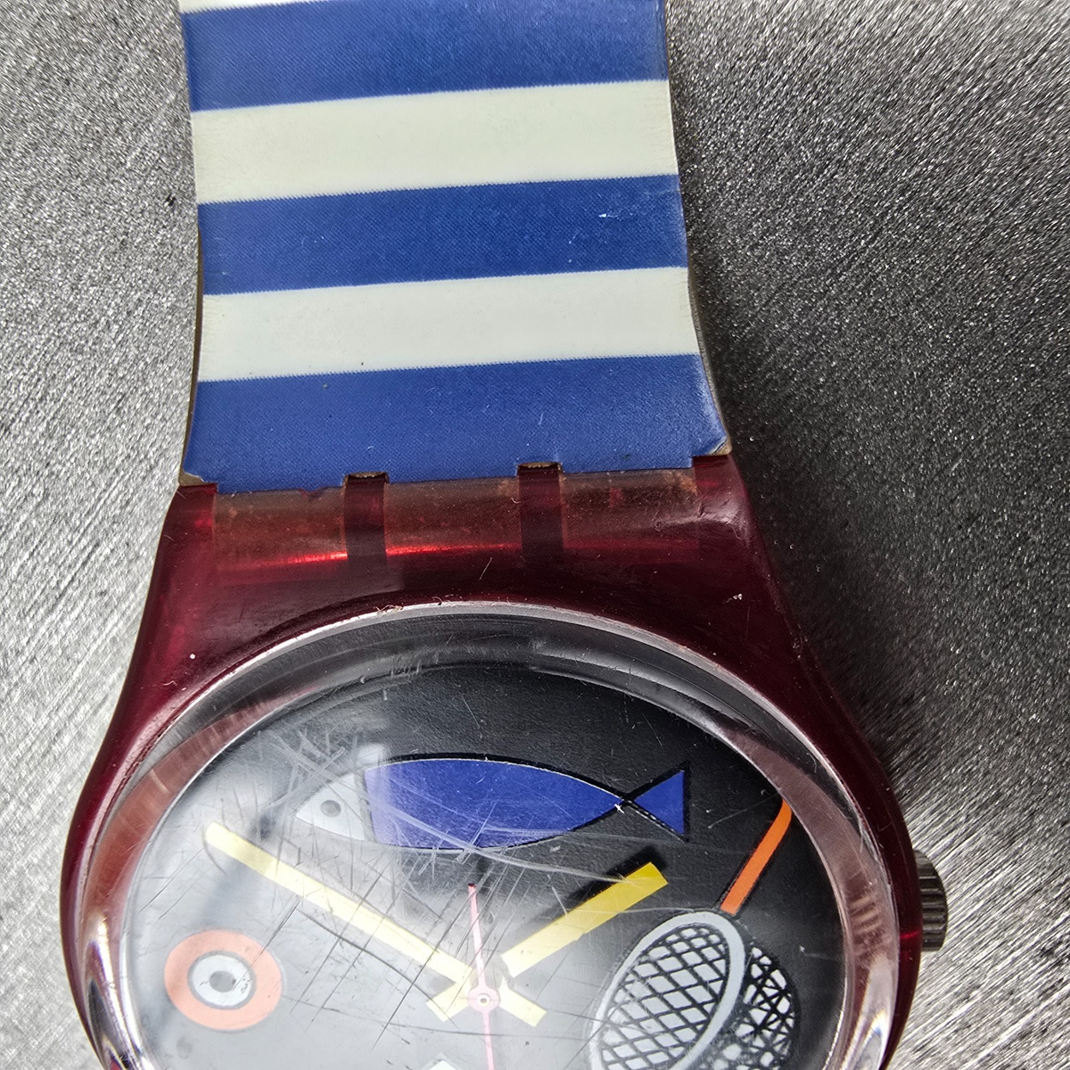 Swatch Fritto Misto Watch Men 34mm Black Dial Red Case Round GR114 New Battery5