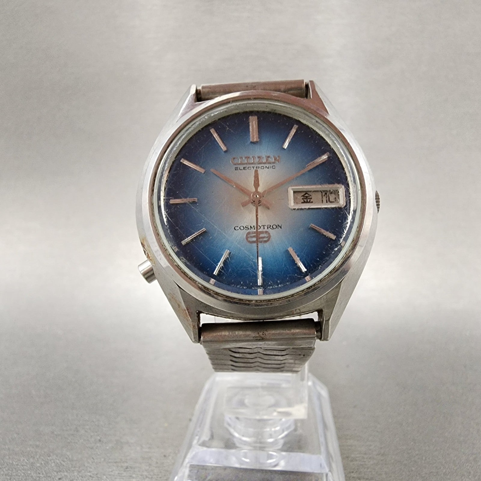 Citizen Electronic Cosmotron Watch Men 37mm Blue Dial Steel Daydate New Battery5