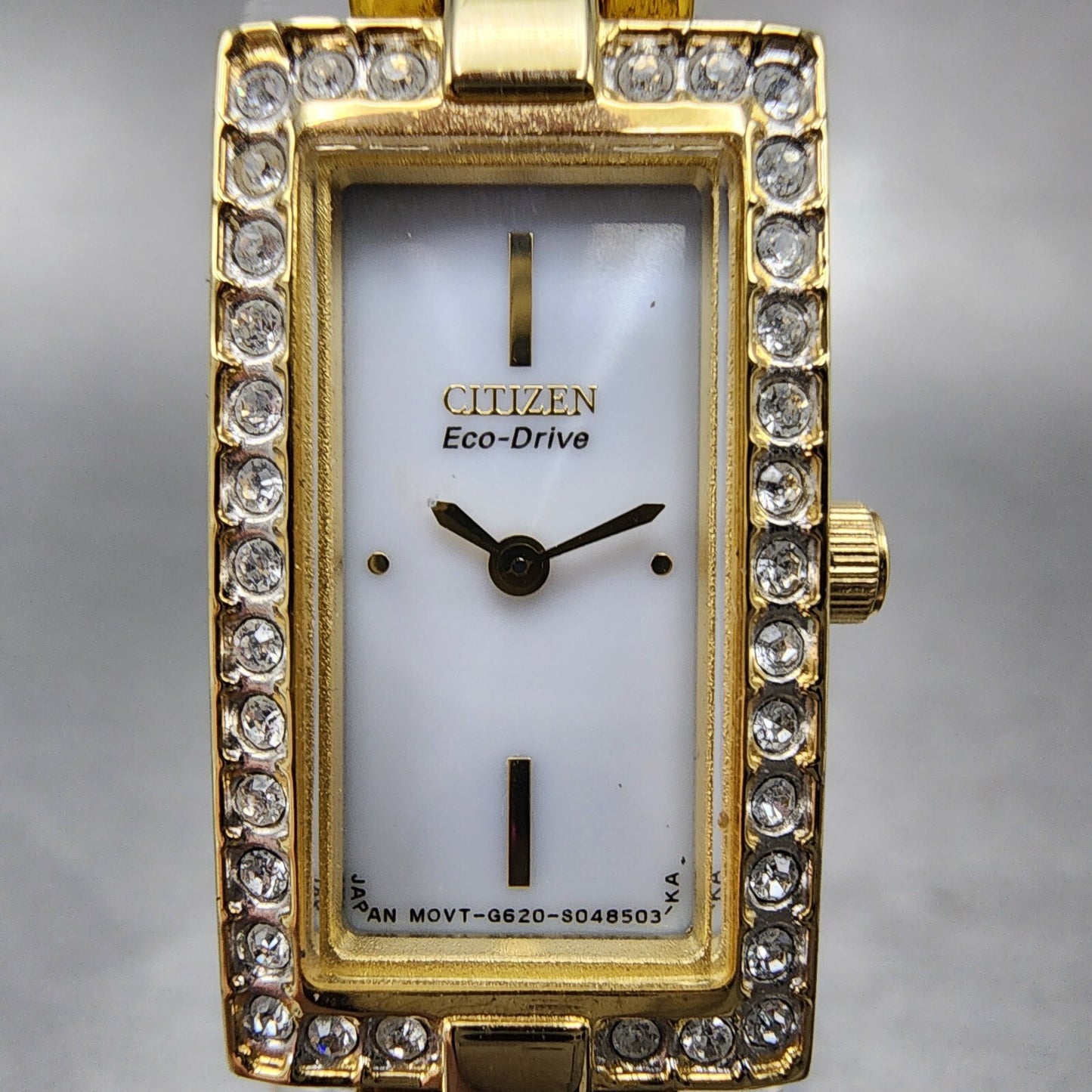 Citizen EcoDrive Tank Watch Women 14mm White Dial Gold Tone G620S028850 Runs1