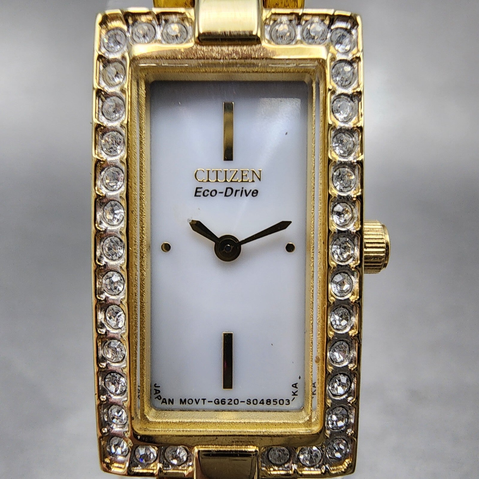 Citizen EcoDrive Tank Watch Women 14mm White Dial Gold Tone G620S028850 Runs1