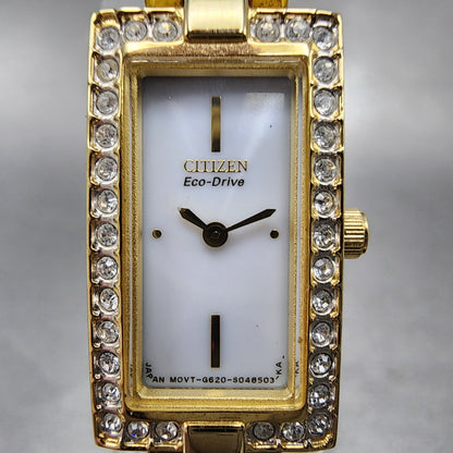 Citizen EcoDrive Tank Watch Women 14mm White Dial Gold Tone G620S028850 Runs1