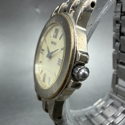 Seiko Watch Women 26mm Cream Dial Silver Tone Round V700-6K99 New Battery VTG2