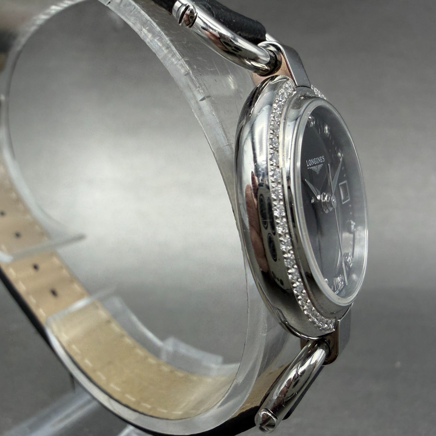Longines Equestrian Watch Women 26mm Black Dial Steel Diamond Bezel New Battery3