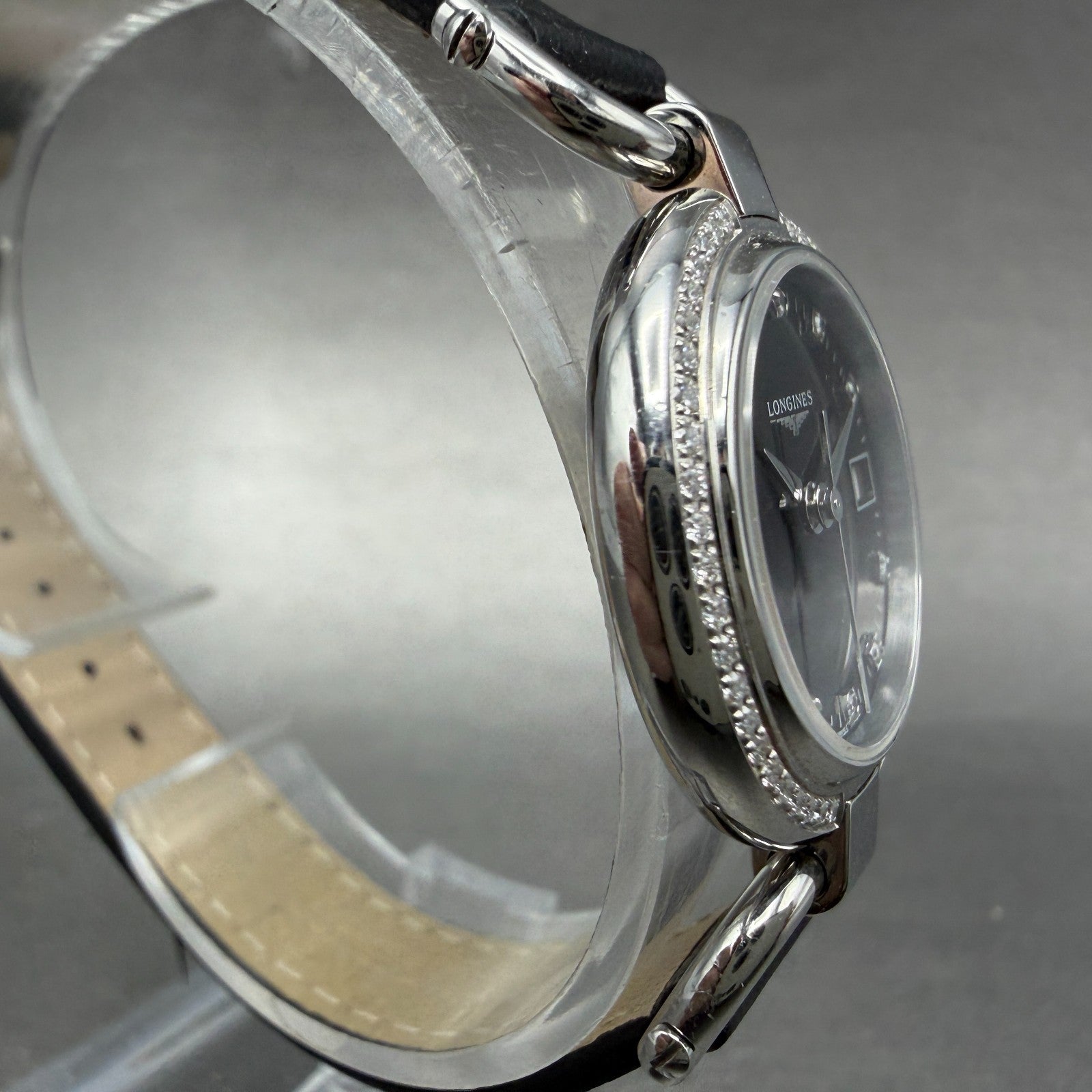 Longines Equestrian Watch Women 26mm Black Dial Steel Diamond Bezel New Battery3