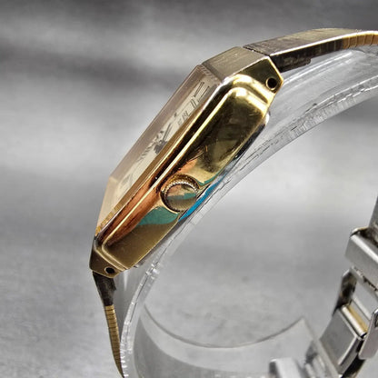 Seiko Tank Watch Women 20mm Champagne Dial Gold Tone Rectangle 3421-5170 New Bat2
