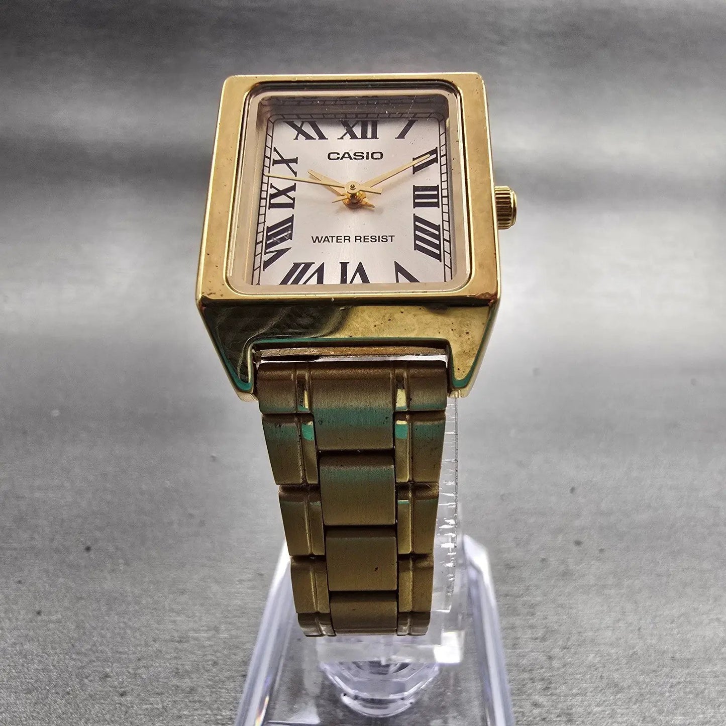 Casio Tank Watch Women 22mm Silver Dial Gold Tone Rectangle LTP-V007 New Battery5