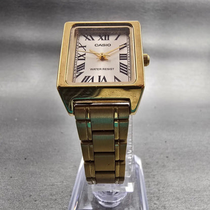 Casio Tank Watch Women 22mm Silver Dial Gold Tone Rectangle LTP-V007 New Battery5