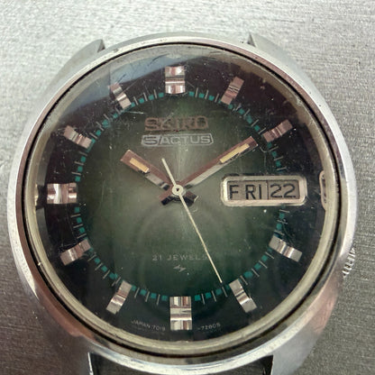 Seiko 5Actus Watch Men 37mm Green Dial Silver Tone Daydate 7019-7210 PARTS2