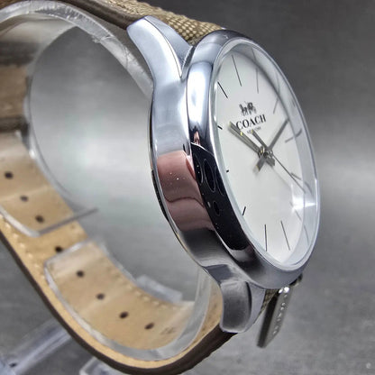 Coach Ruby Watch Women 32mm Cream Dial Silver Tone Round Leather Band New Batt3