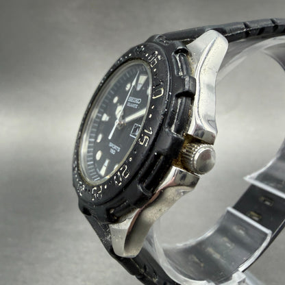 Seiko Diver Sports 150 Watch Men 37mm Black Dial Steel Daydate 7N33-6A3B NewBatt2