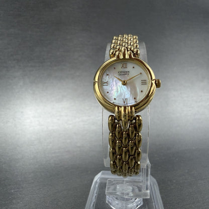 Citizen CQ Watch Women 20mm MOP Dial Gold Tone Round 5920-S49577 New Battery5