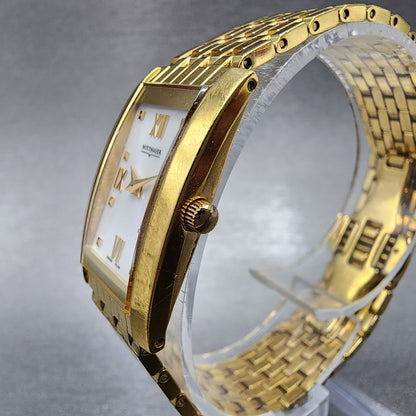 Wittnauer Ovation Tank Watch Women 19mm White Dial Gold Tone Rectangle New Batt2