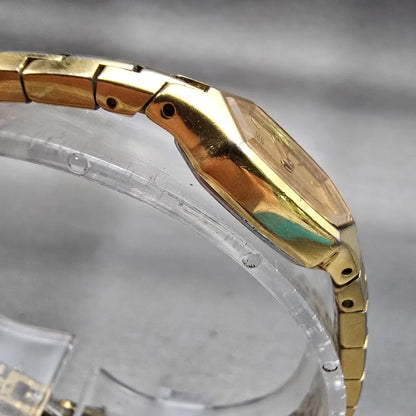Seiko Watch Women 13mm Gold Dial Gold Tone Hexagon 1E20-5729 New Battery Vintage3