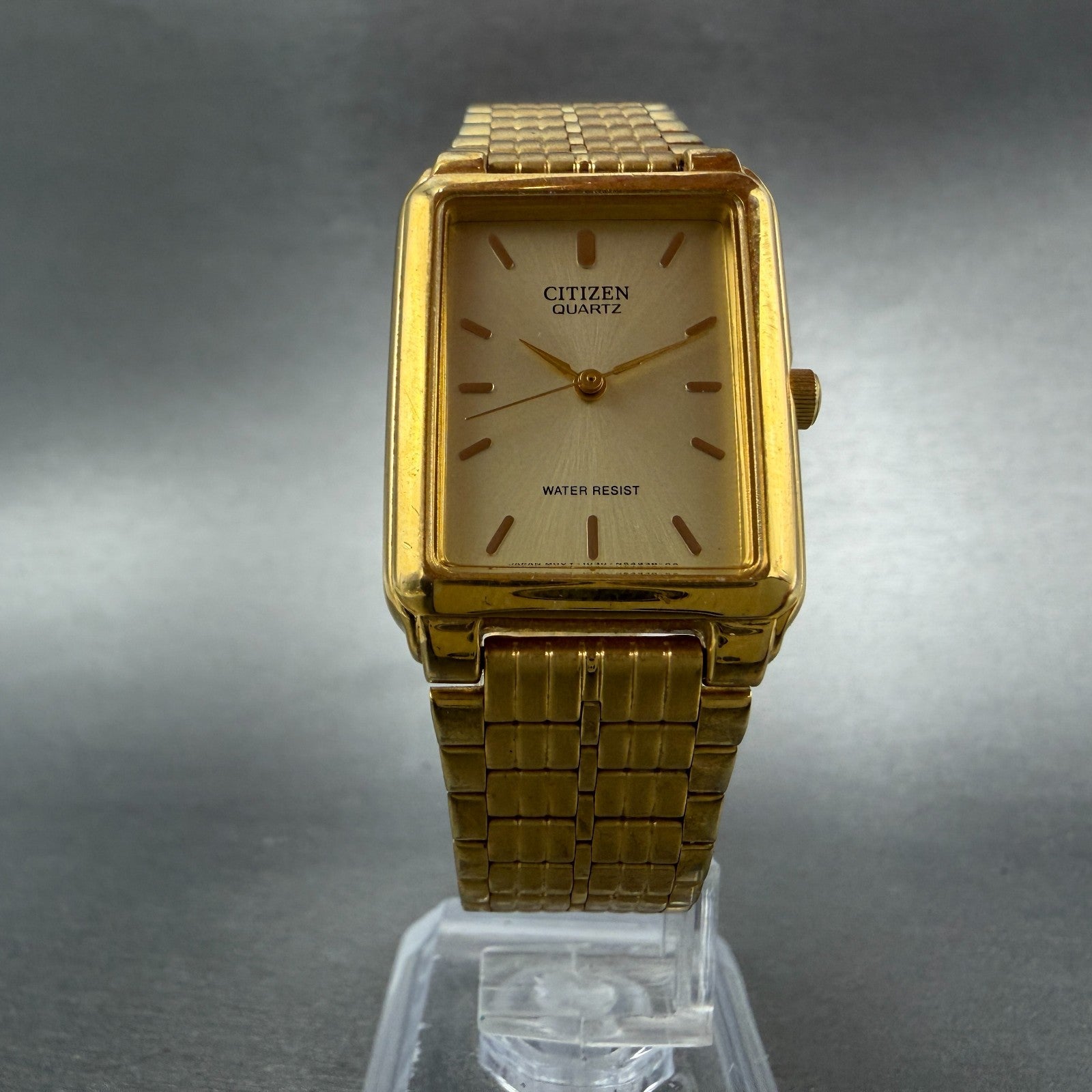 Citizen Tank Watch Unisex 24mm Champagne Dial Gold Tone Rectangle New Battery5