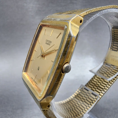 Citizen CQ Tank Watch Men 27mm Gold Dial Gold Tone Rectangle 4031-491751 PARTS