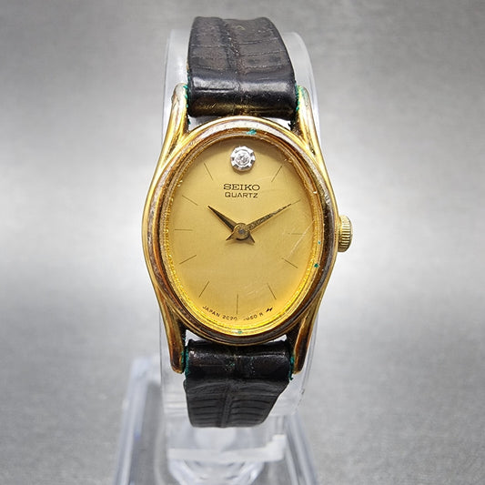VTG Seiko Watch Women 16mm Gold Dial Gold Tone Oval 2C20-6399 New Battery