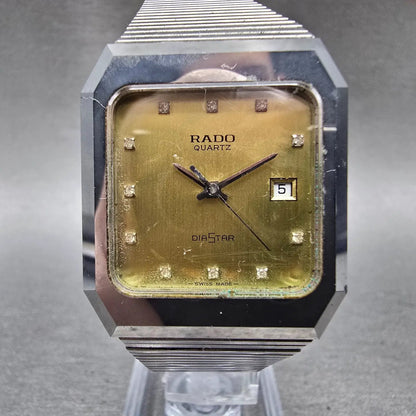 Rado Diastar Tank Watch Men 29mm Champagne Dial Silver Tone Date PARTS Vintage0