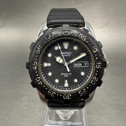 Seiko Diver Sports 150 Watch Men 37mm Black Dial Steel Daydate 7N33-6A3B NewBatt0