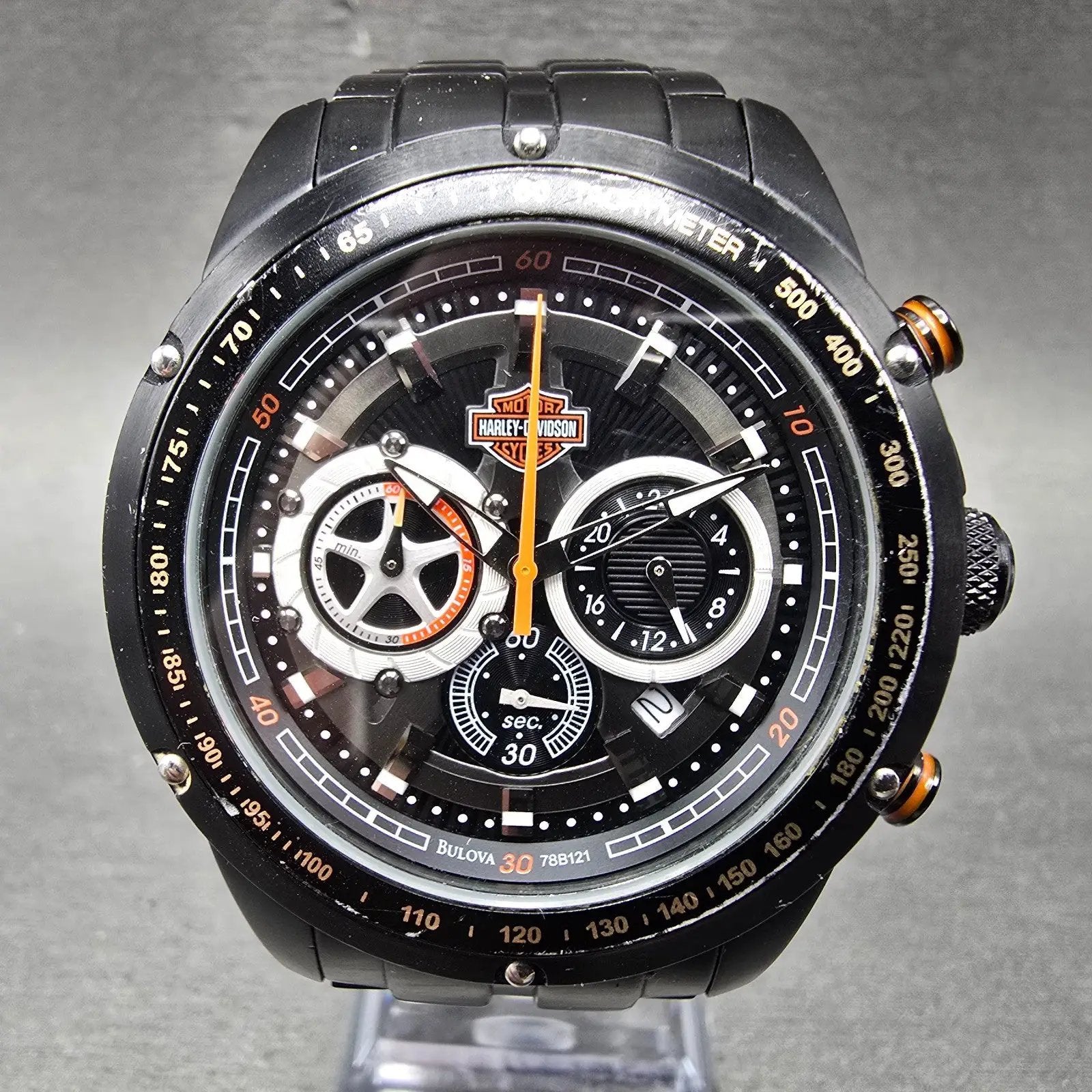 Bulova HArley Davidson Chronograph Watch Men 43mm Black Dial Black Tone New Batt0