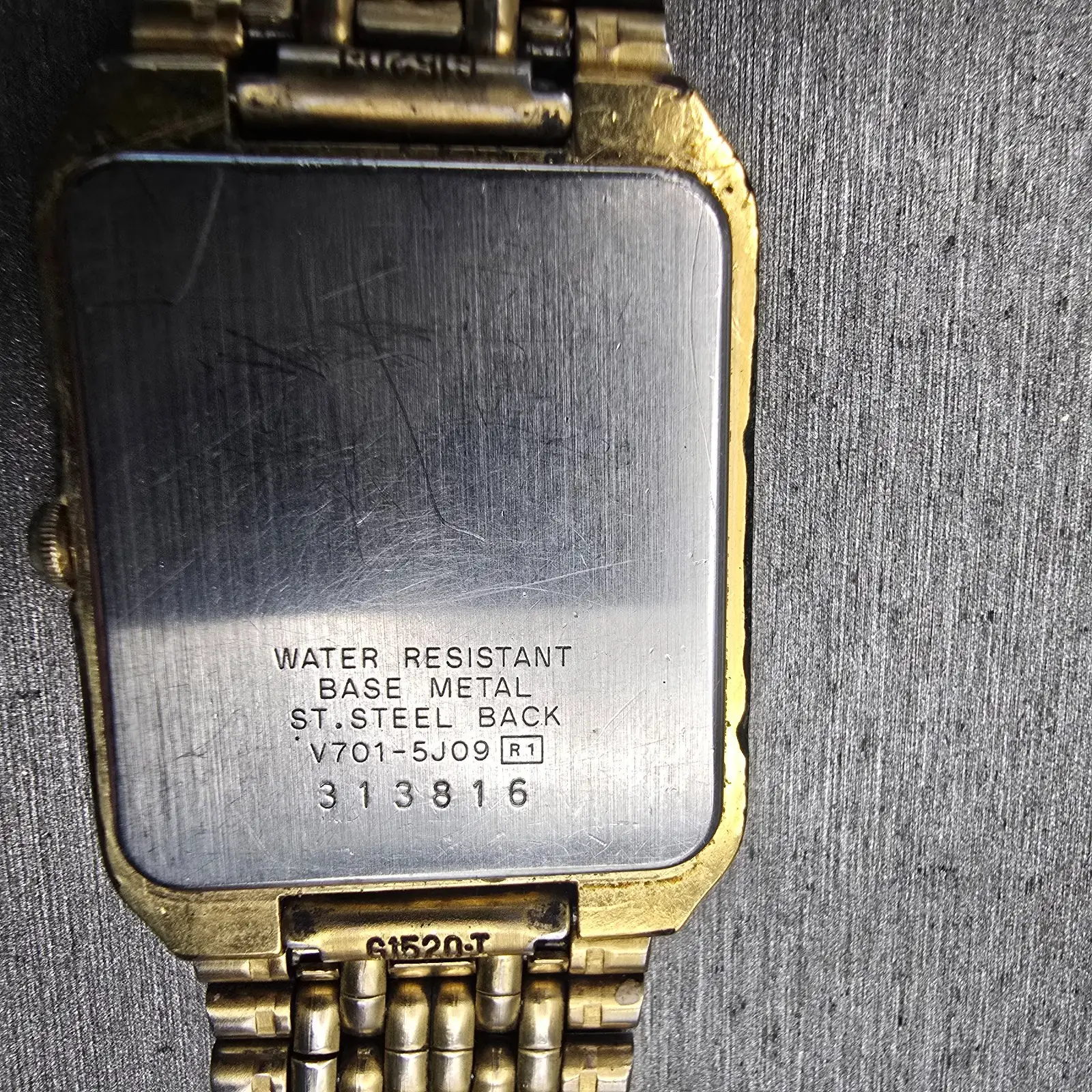 Seiko Watch Men 26mm Black Dial Gold Tone Rectangle V701-5J09 New Battery VTG10