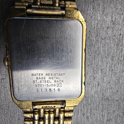 Seiko Watch Men 26mm Black Dial Gold Tone Rectangle V701-5J09 New Battery VTG10