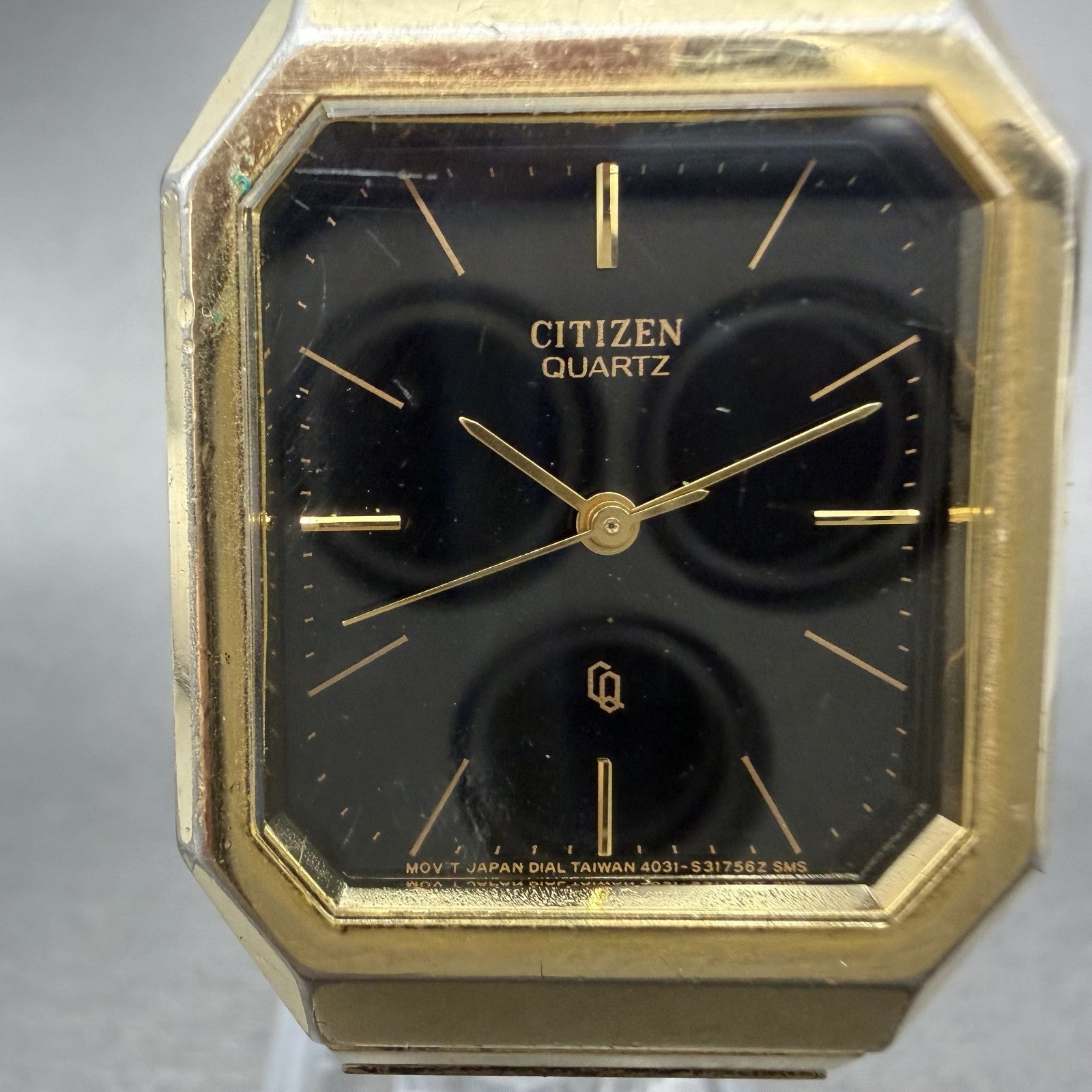 Citizen CQ Tank Watch Men 26mm Black Dial Gold Tone Octagon New Battery VHE1
