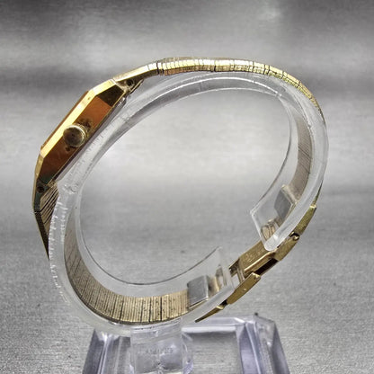Seiko Watch Women 12mm Gold Dial Gold Tone Rectangle 1320-5049 New Battery VTG6