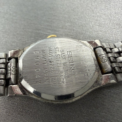 Seiko Watch Women 18mm White Dial Two Tone Oval V401-5228 New Battery Vintage AB9