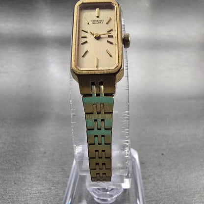 Seiko Watch Women 12mm Gold Dial Gold Tone Rectangle 1320-5029 New Battery VTG5