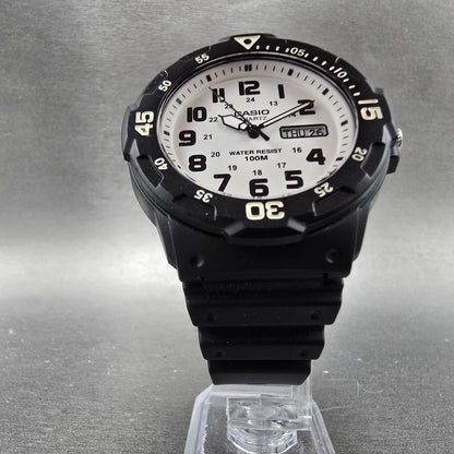 Casio Dive Watch Men 43mm White Dial Black Tone Round Daydate MRW-200H New BattL5
