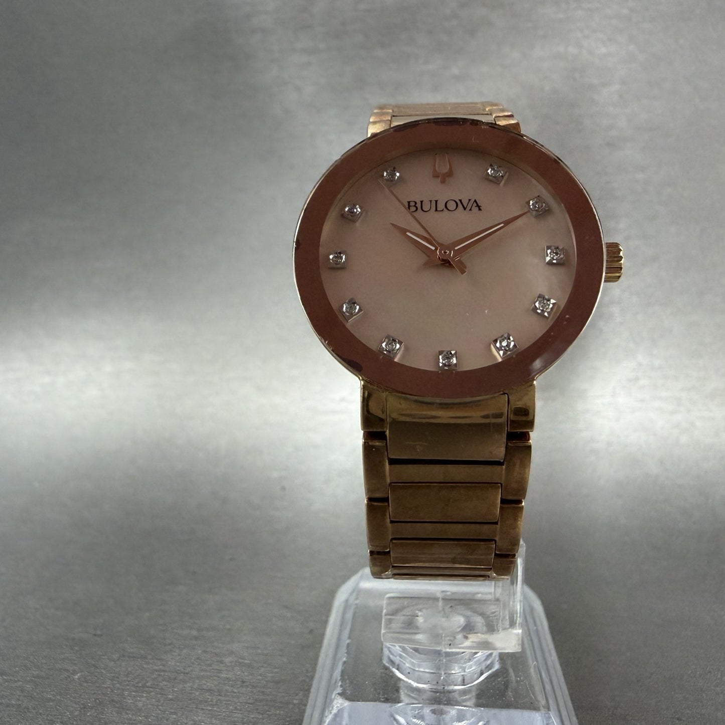 Bulova Futuro Watch Women 30mm MOP Dial Rose Gold Tone Round 97P132 New Battery5