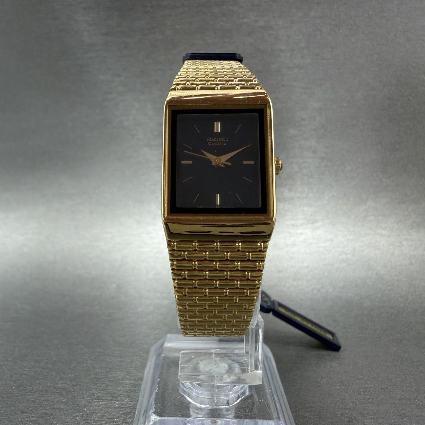 Seiko Tank Watch Women 19mm Black Dial Gold Tone 2Y015D1H New Batt NOS W/Box5