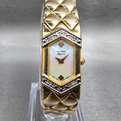 Citizen Elegance Watch Women 14mm MOP Dial Gold Tone Gemmed 5421-S65670 New Batt0