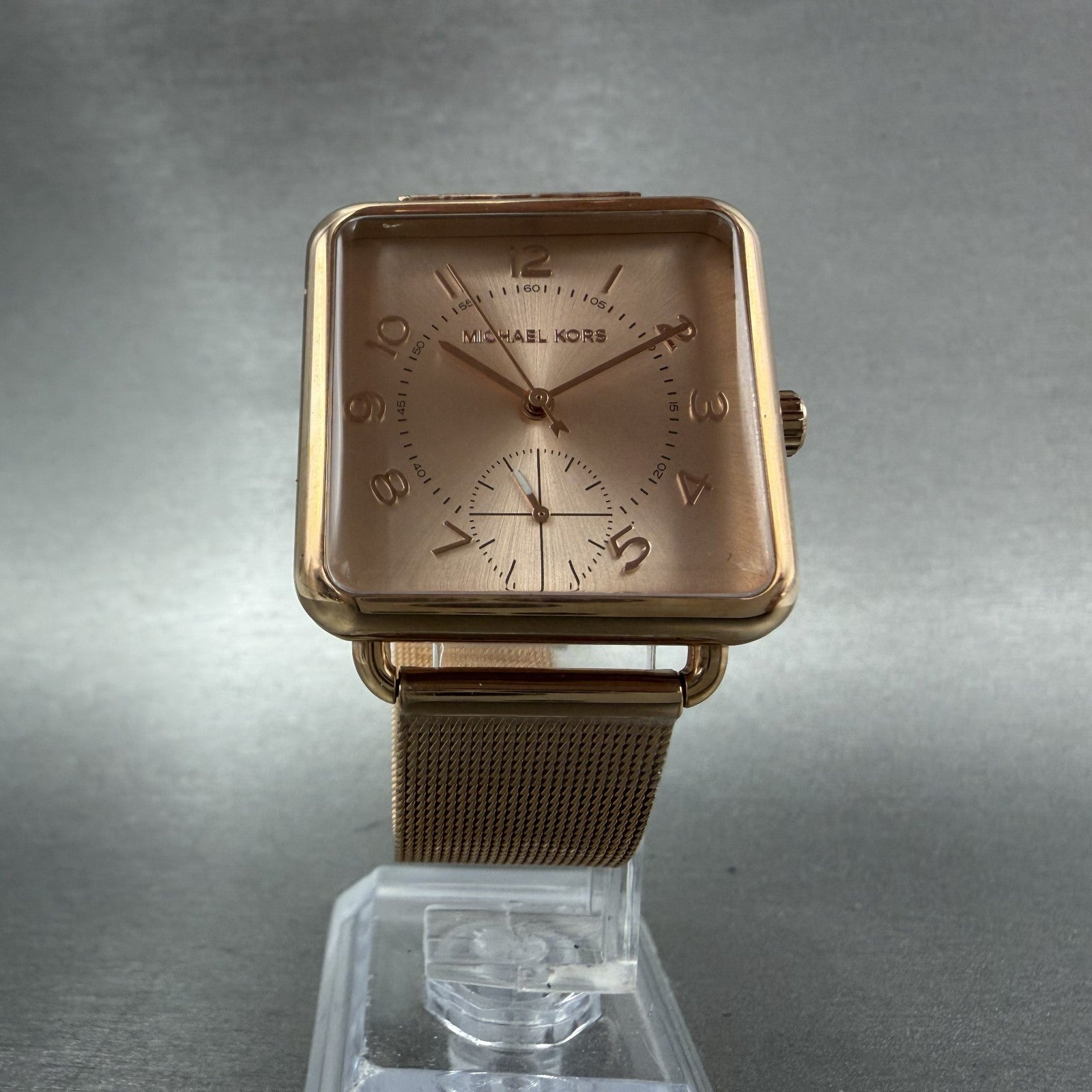 Michael Kors Brenner watch Women 31mm Rose Dial Rose Gold Tone Rectangle New Bat5