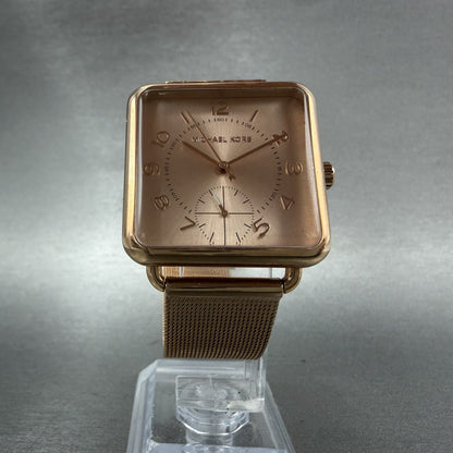 Michael Kors Brenner watch Women 31mm Rose Dial Rose Gold Tone Rectangle New Bat5