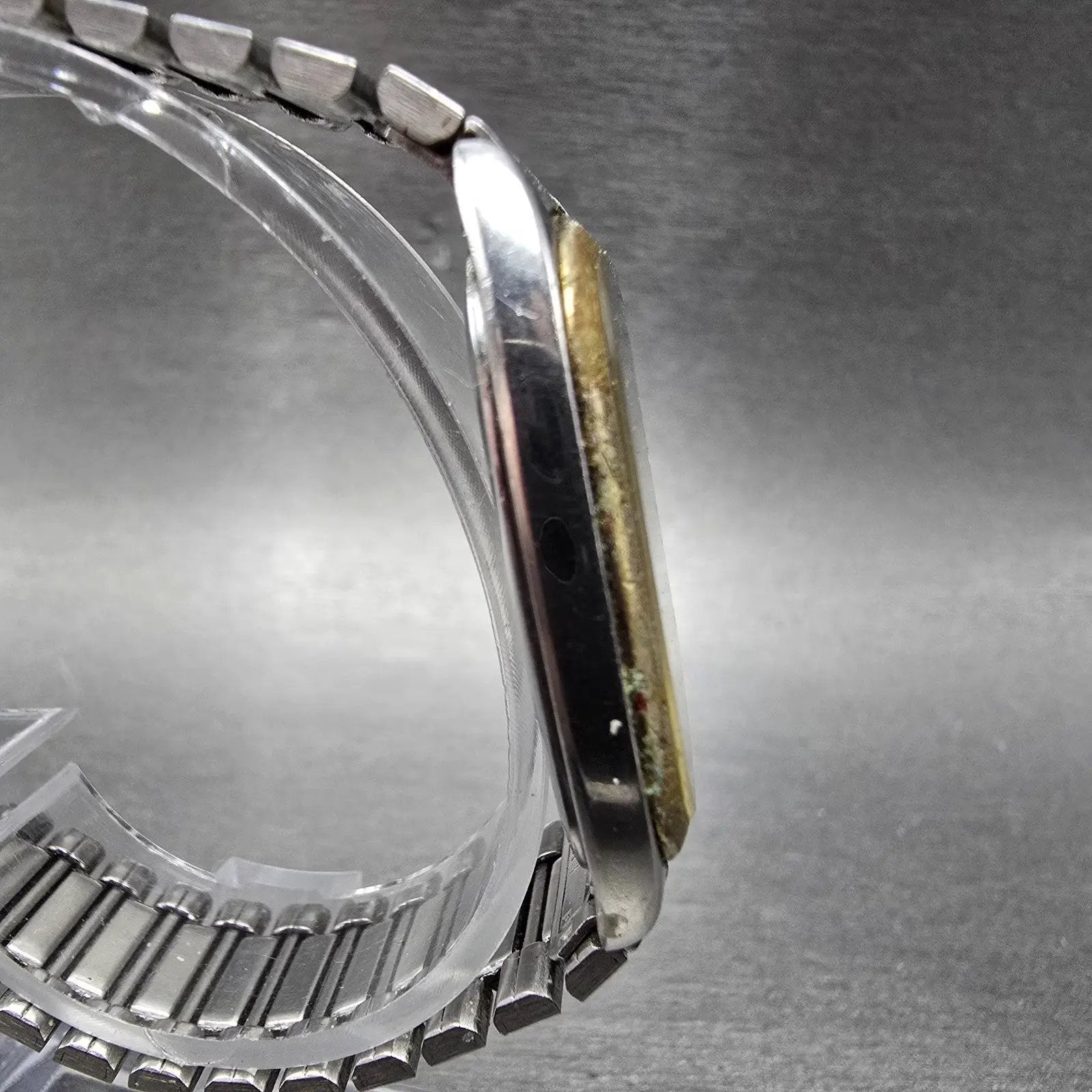 Seiko Watch Men 30mm Silver Dial Two Tone Rectangle 6431-5010 PARTS Vintage4