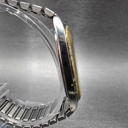 Seiko Watch Men 30mm Silver Dial Two Tone Rectangle 6431-5010 PARTS Vintage4