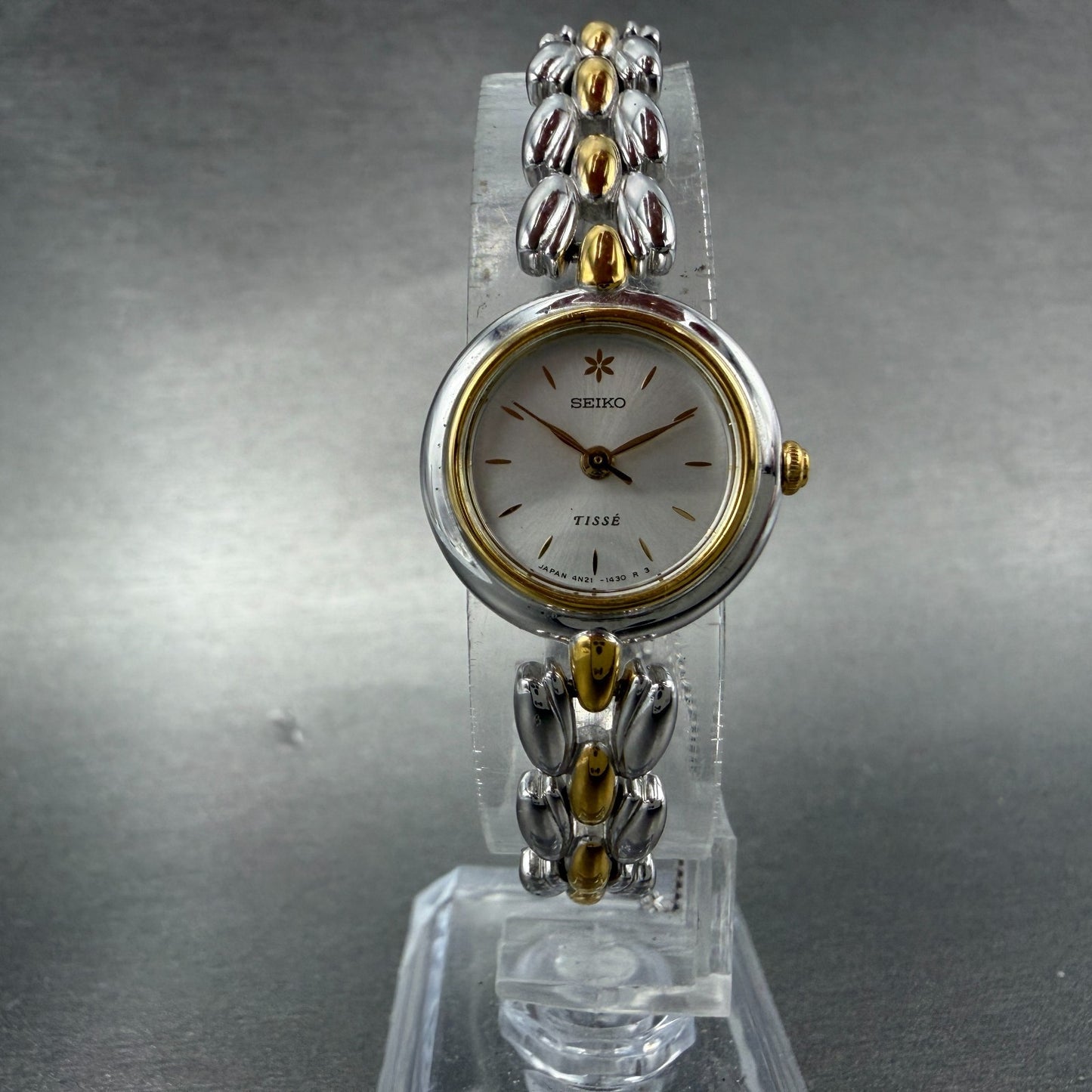 Seiko Tisse Watch Women 20mm Silver Dial Two Tone Round 4N21-0740 New Battery5